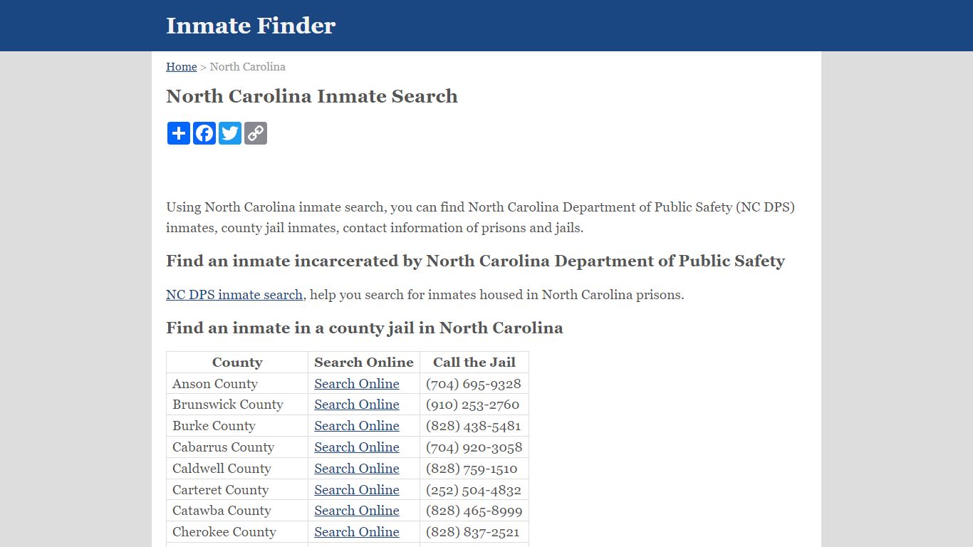North Carolina Inmate Search - Inmate Finder